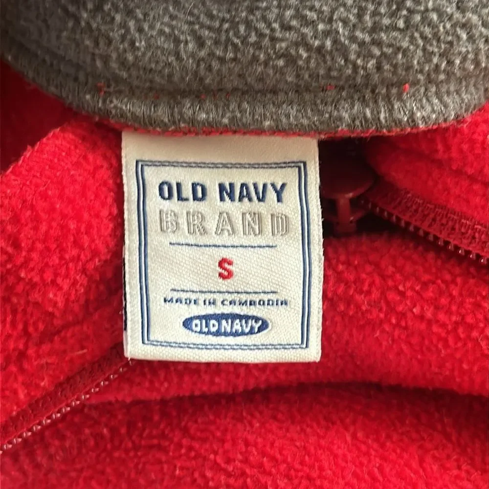 Old Navy Boy's Small Red Black Fleece Henley Pullover Sweatshirt